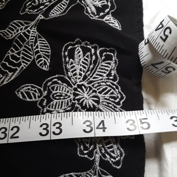 Loft White Embroidered Floral Split Neck Black Dress(as is -no belt) - Picture 13 of 14